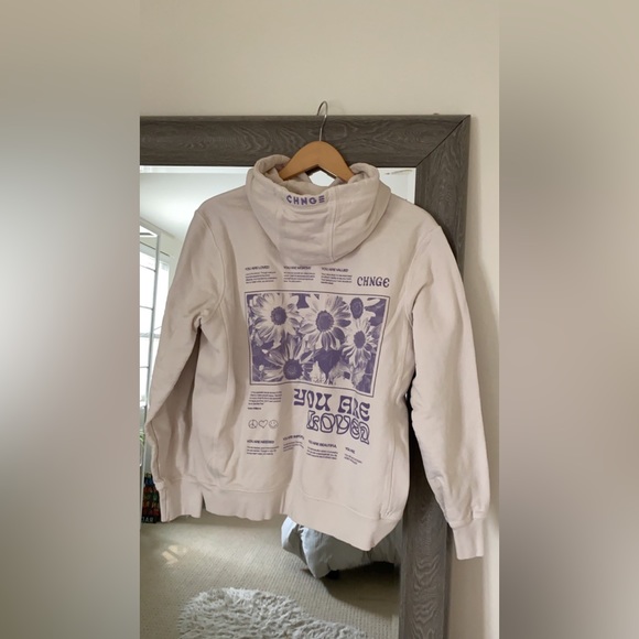 CHNGE hoodie, cream & purple, size large - Picture 2 of 3